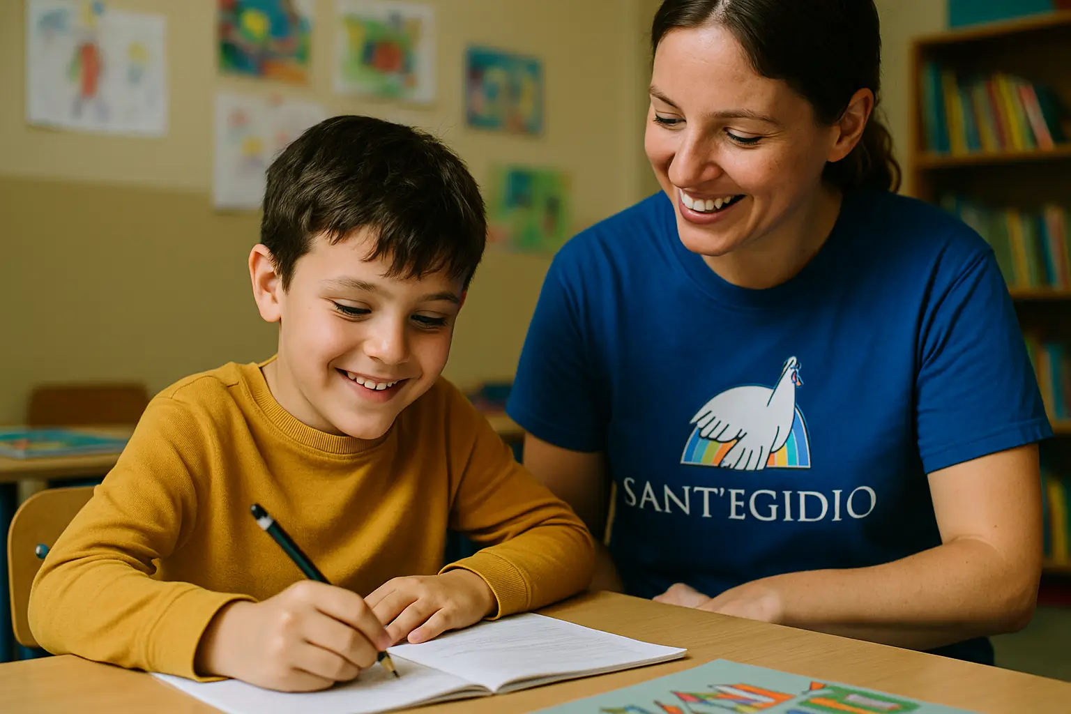 Bambini studiano e giocano felici alla Scuola della Pace Sant'Egidio Sicilia